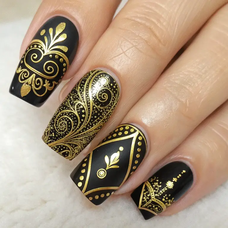 Black and Gold Prom Nails