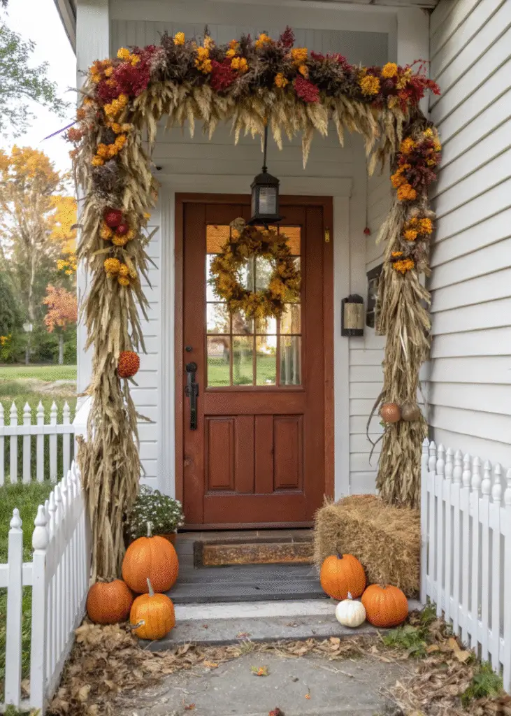 Fall Porch Decor Ideas A Harvest Garland Over the Door
